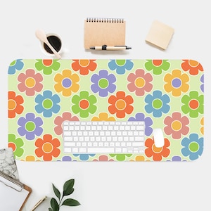 60s Flower Power Pattern Desk Mat, Desk Accessory, Cute Workspace, Trendy Workspace, Retro Pattern, Cute Desk Topper, Desk Pad, 60s, Vintage