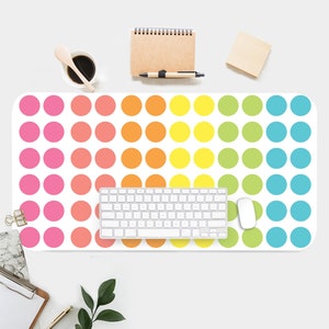 Rainbow Dots Desk Mat, Aesthetic Desk Accessory, Cute Workspace, Retro Workspace, Vintage Desk, Boho Chic, Cute Desk Topper, Desk Pad