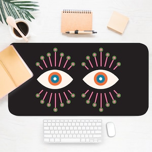 Eyes Graphic Desk Mat, Aesthetic Desk Accessory, Cool Workspace, Retro Workspace, Vintage Desk, Boho Chic, Cute Desk Topper, Desk Pad