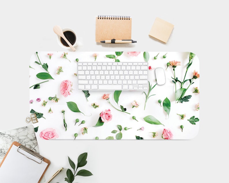Pink Roses Desk Mat Boho Desk Accessory Cute Workspace Etsy