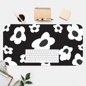 Y2K Floral Desk Mat, Groovy Office Decor, Non-Slip Rubber Base