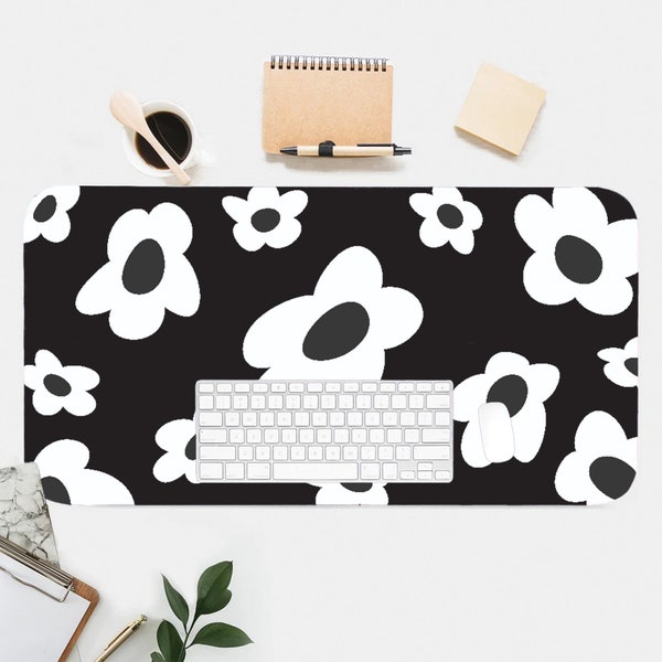 Y2K Floral Desk Mat, Groovy Office Decor, Non-Slip Rubber Base