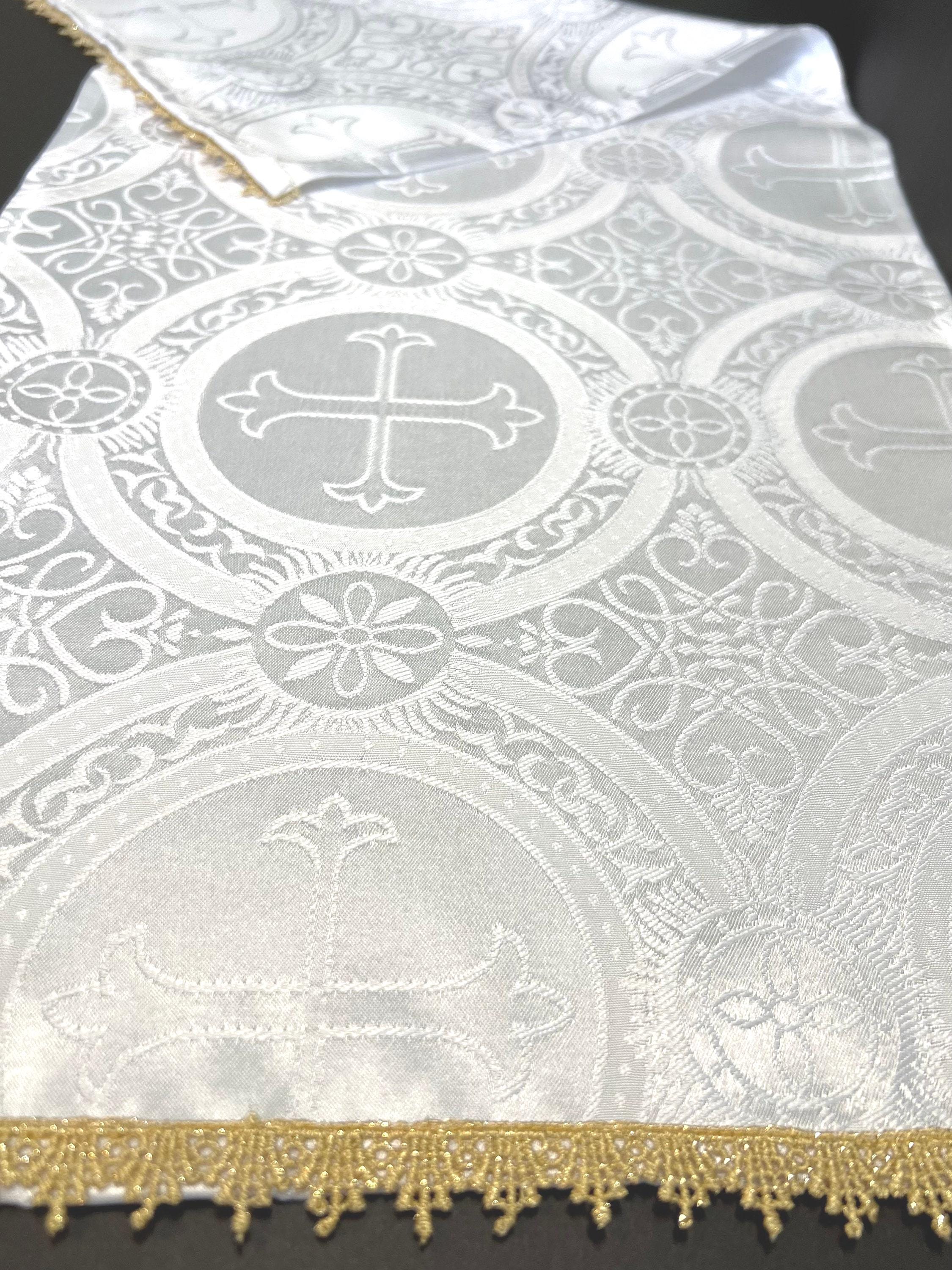 Home Altar Cloth Catholic Christian White 2 Sizes Gold Trim Liturgical ...