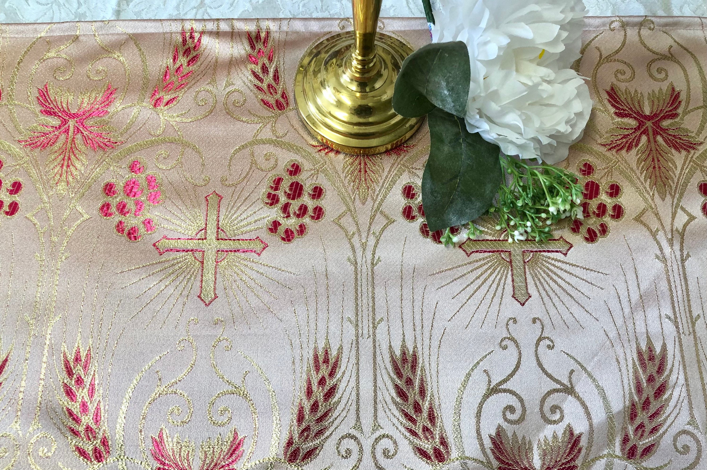 Catholic Table Runner Pink Metallic Golds First Communion Wedding ...