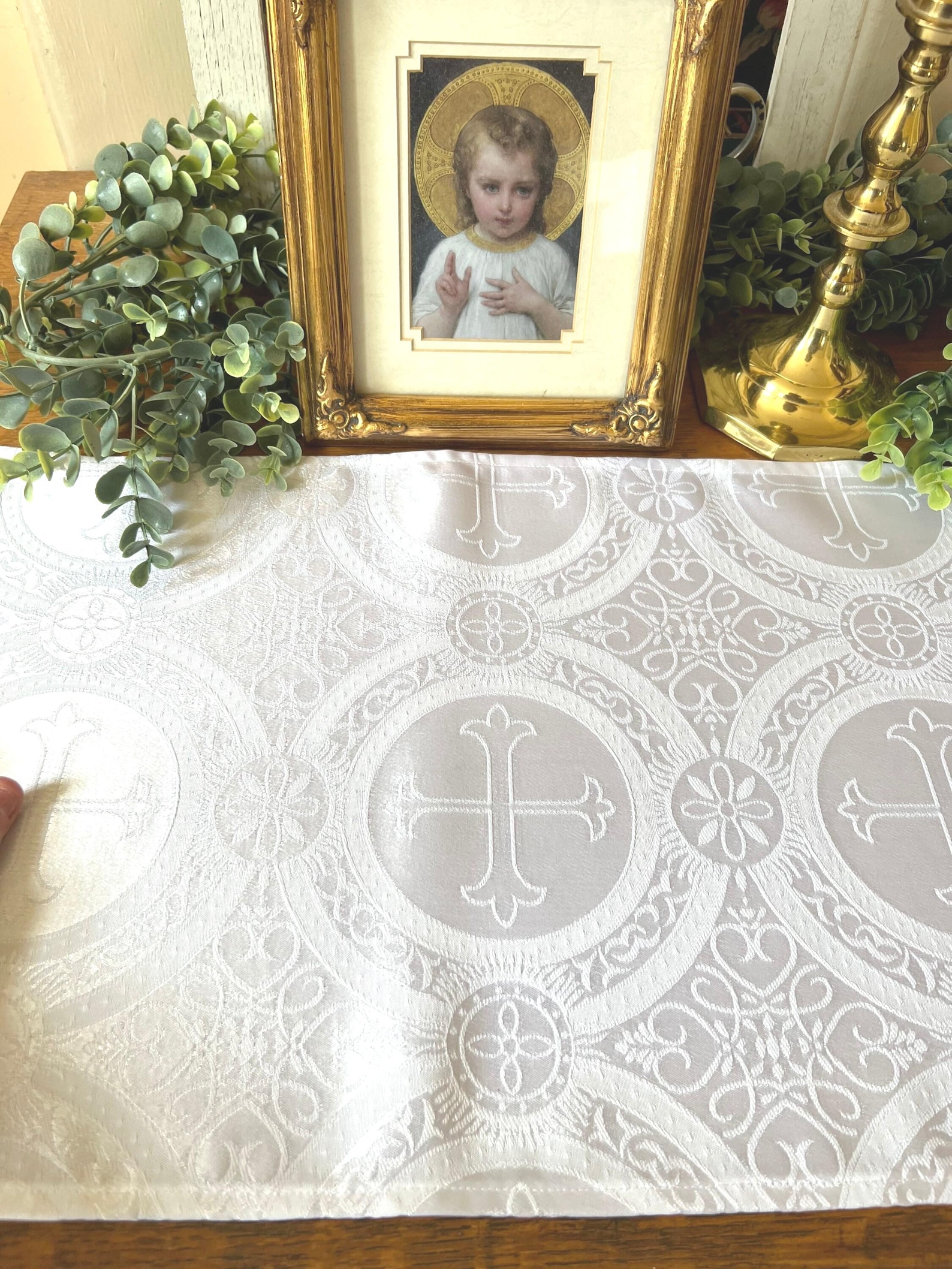 Home Altar Cloth Catholic Christian White 2 Sizes Gold Trim Liturgical ...