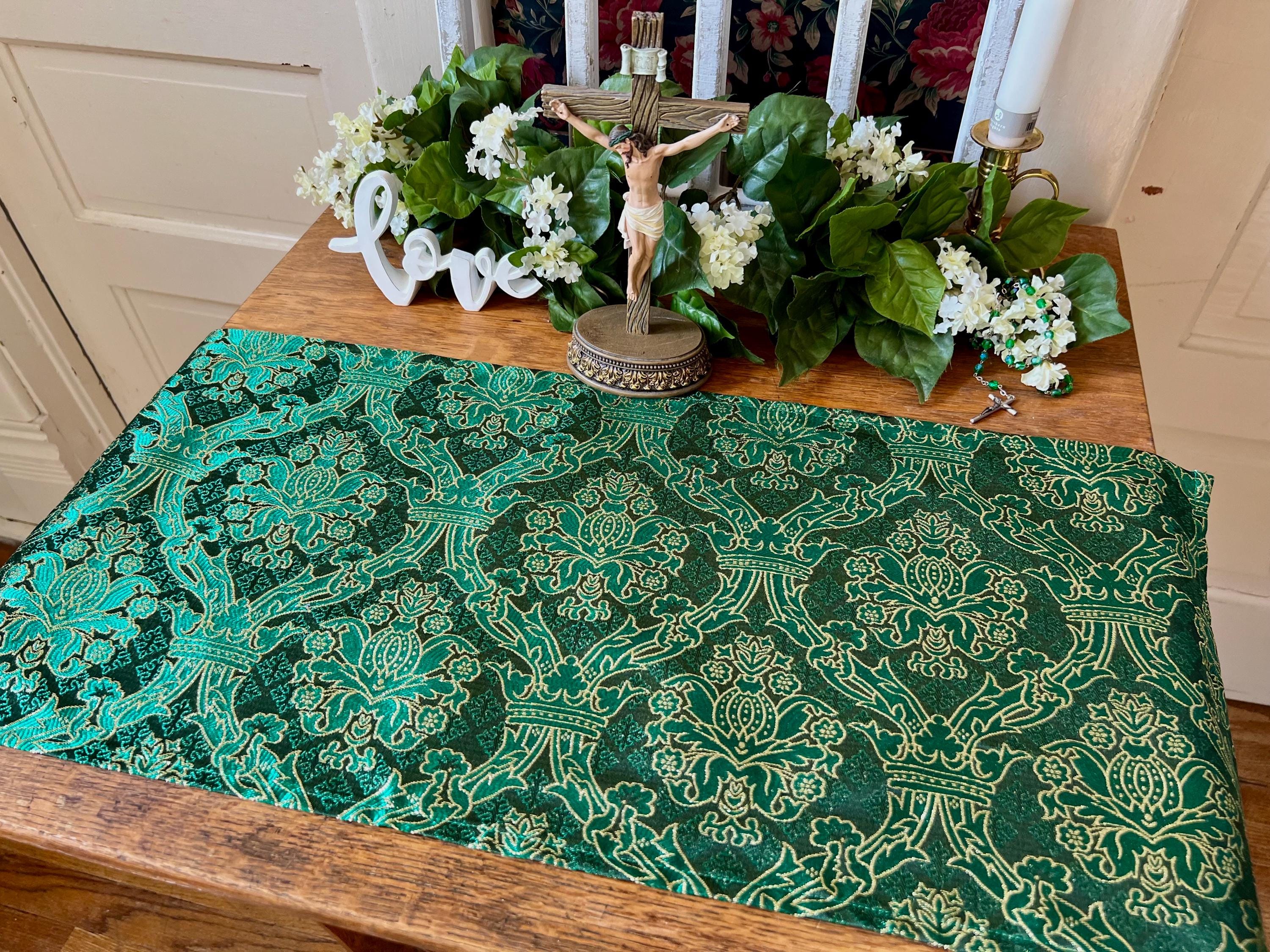 Catholic Home Altar Green Metallic Gold Liturgical Cloth Christian ...