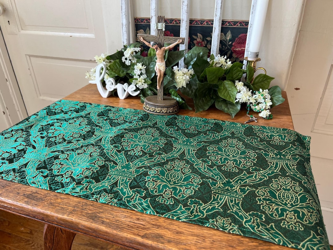 Catholic Home Altar Green Metallic Gold Liturgical Cloth Christian ...