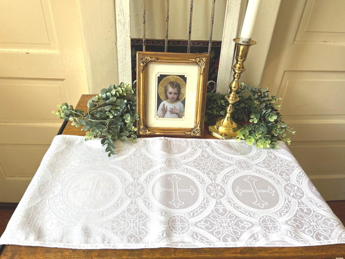 Home Altar Cloth Catholic Christian White 2 Sizes Gold Trim Liturgical ...