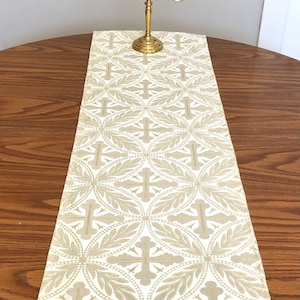 Christian Catholic Table Runner Ivory Metallic Gold with Crosses 2 sizes Wedding First Communion Ordination Liturgical Home Altar Cloth