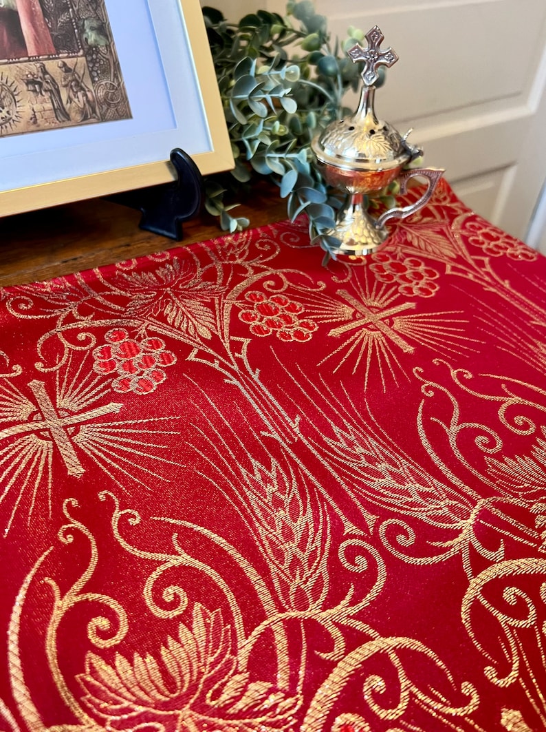 Home Altar Cloth Catholic Christian Red Metallic Gold 2 Sizes ...