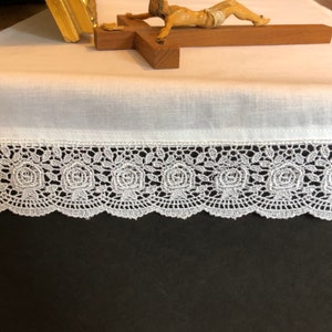 Altar Cloth Catholic Christian Home White Cotton with Rose Lace 3 sizes Religious Prayer Table Runner Church linens Oratory Holy