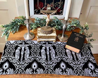 Catholic Home Altar Lent Cloth crucifixion Eucharist Black grey 2 sizes Liturgical Runner Linens Icon Prayer Runner Oratory