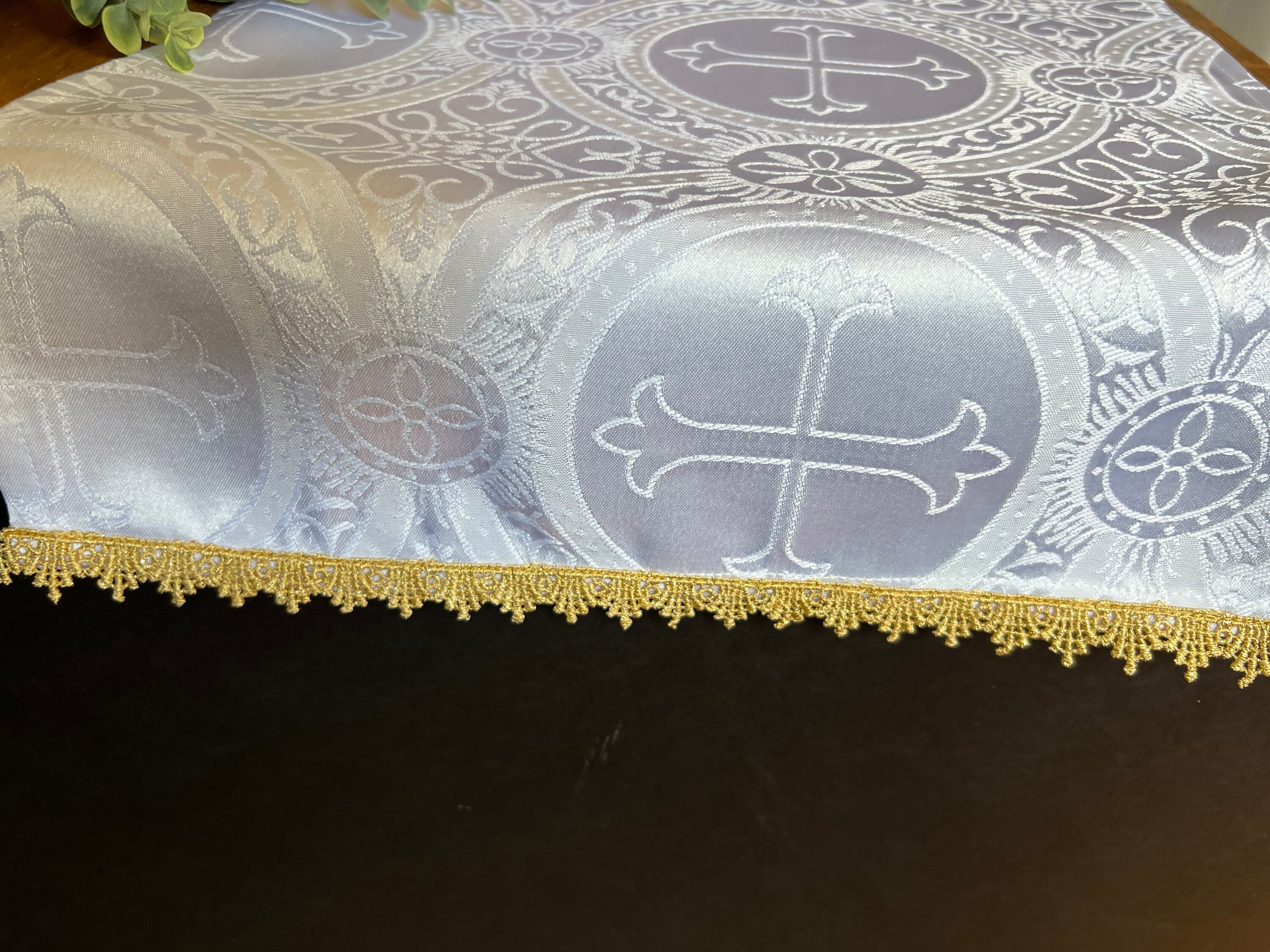 Home Altar Cloth Catholic Christian White 2 Sizes Gold Trim Liturgical ...
