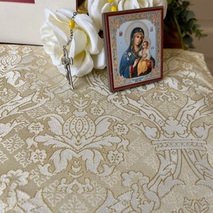 Catholic Home Altar Cloth Ivory, Metallic Gold 2 sizes Liturgical Runner Christian Prayer Table Linens Home Oratory Holy Table
