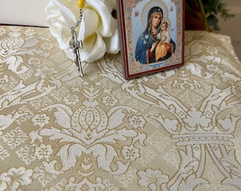 Catholic Home Altar Cloth Ivory, Metallic Gold 2 sizes Liturgical Runner Christian Prayer Table Linens Home Oratory Holy Table