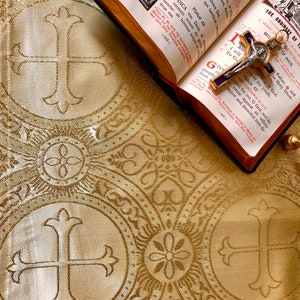 Altar Cloth Catholic Christian Home Shiny Gold with Metallic Gold 13.5 x 30 Inches Prayer Table Liturgical Linens Runner Church Easter