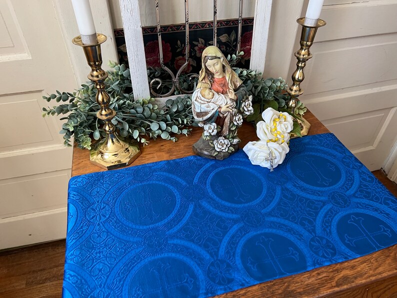 Home Altar Cloth Catholic Christian Blue Liturgical Linens Holy Table ...