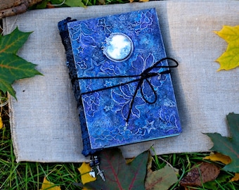 Moon Witch Journal A5 | Gothic Celestial Grimoire with Blue Pages | Lunar Book of Shadows Witch Diary
