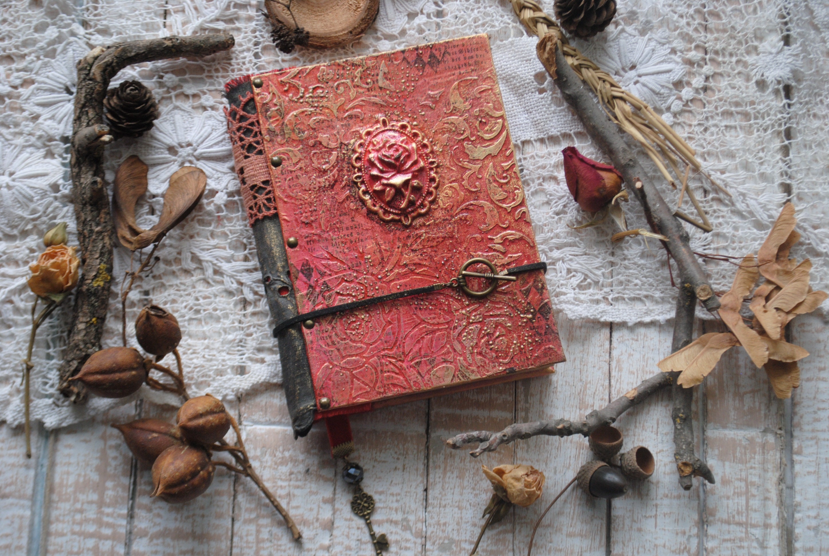 Gothic Journal A6 Red Rose Botanical notebook Aged paper Etsy