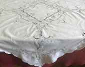 Vintage cotton lace embroidered tablecloth handmade. Table decoration embroidery madeira