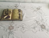 Vintage Cream Tablecloth with Madeira Embroidery and Lace Medallions