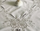 Vintage White Cotton Embroidered Tablecloth Madeira Embroidery Table Decoration Living Room Decor