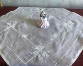 Vintage cambric white tablecloth with embroidered Madeira Decor for table decoration