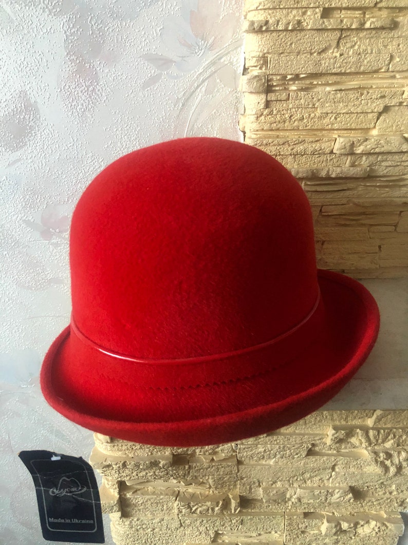 Vintage New Red Wool Felt Velor Cloche Hat 57cm-22\u20198inch