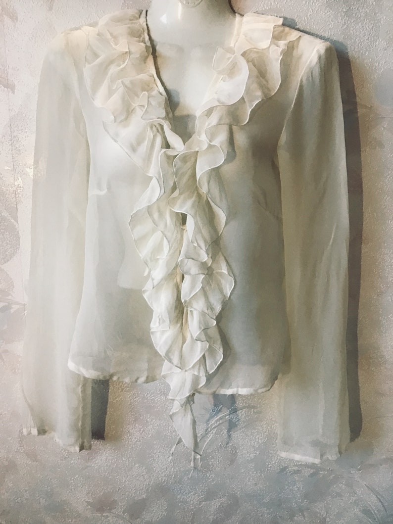 Vintage Transparent Thin Silk Dairy Romantic French With Ruffles 1990s Style