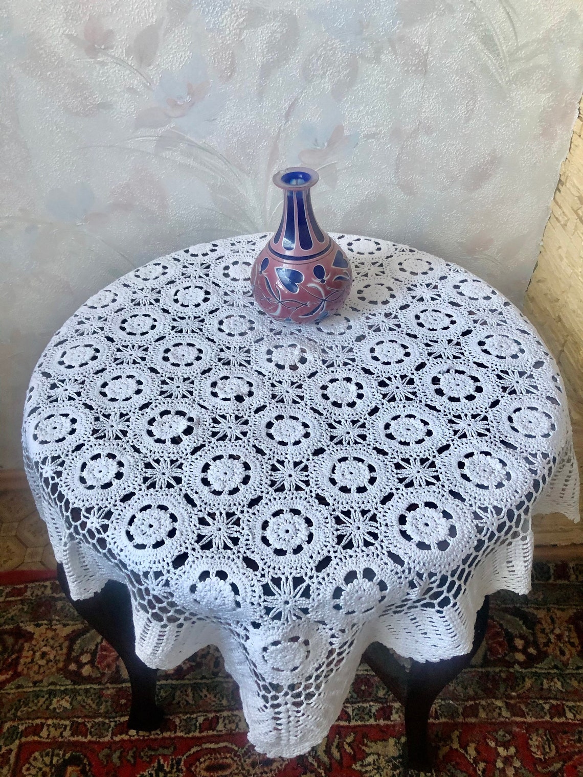 Vintage Cotton Crochet Lace Tablecloth Handmade Etsy