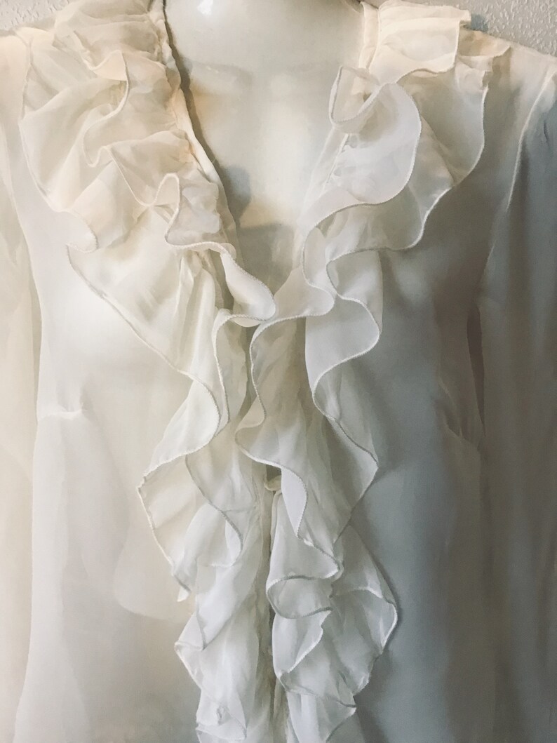 Vintage Transparent Thin Silk Dairy Romantic French With Ruffles 1990s Style