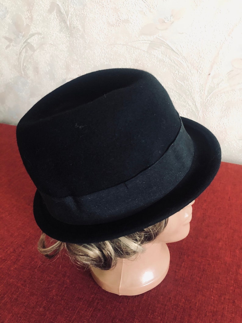 Vintage black bowler hat unisex wool felt 55-56 cm | Etsy