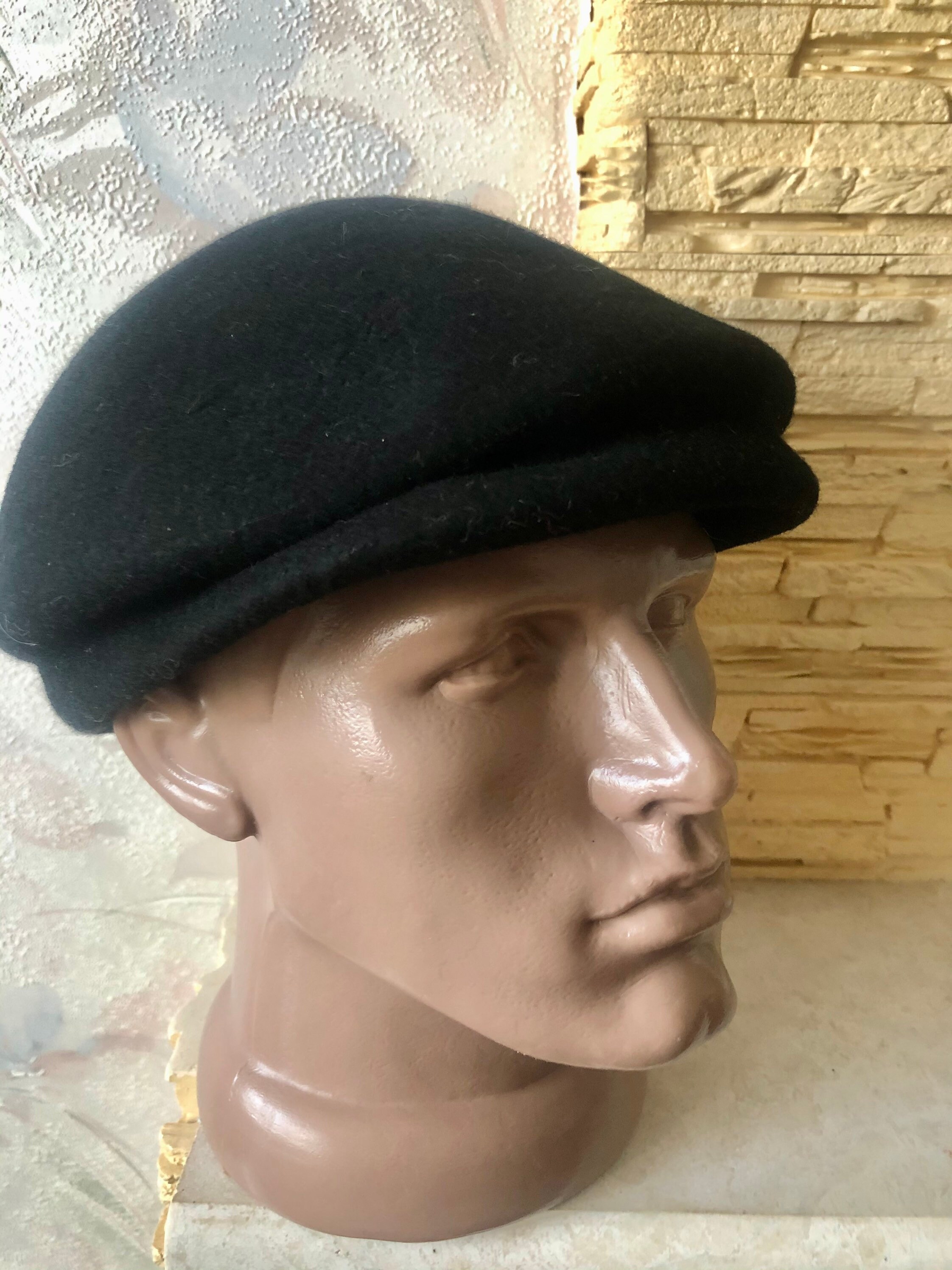 Black mens spring wool felt cap 5657 cm Etsy