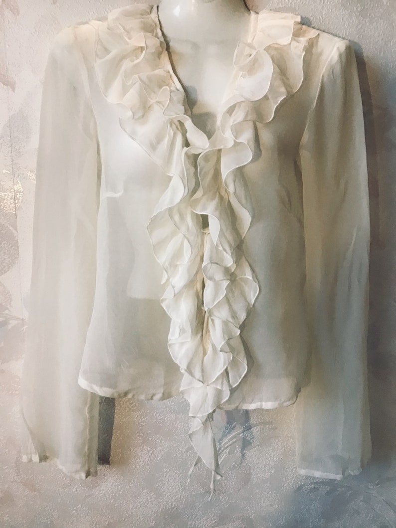 Vintage Transparent Thin Silk Dairy Romantic French With Ruffles 1990s Style
