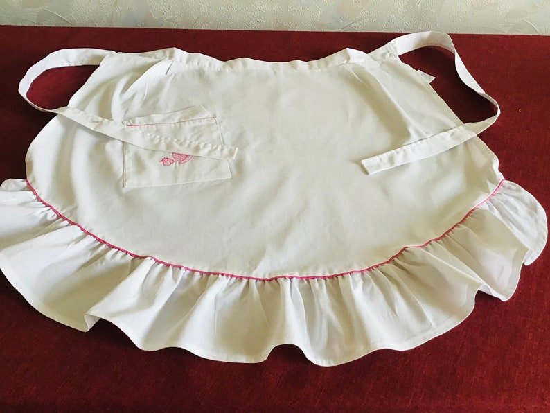 Vintage White Cotton Half Apron with Ruffle and Pocket Cooking Etsy