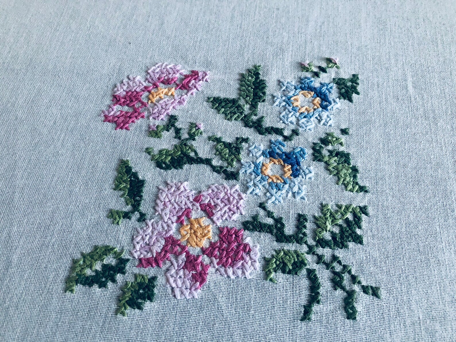 White cotton round tablecloth with handmade cross stitch Etsy