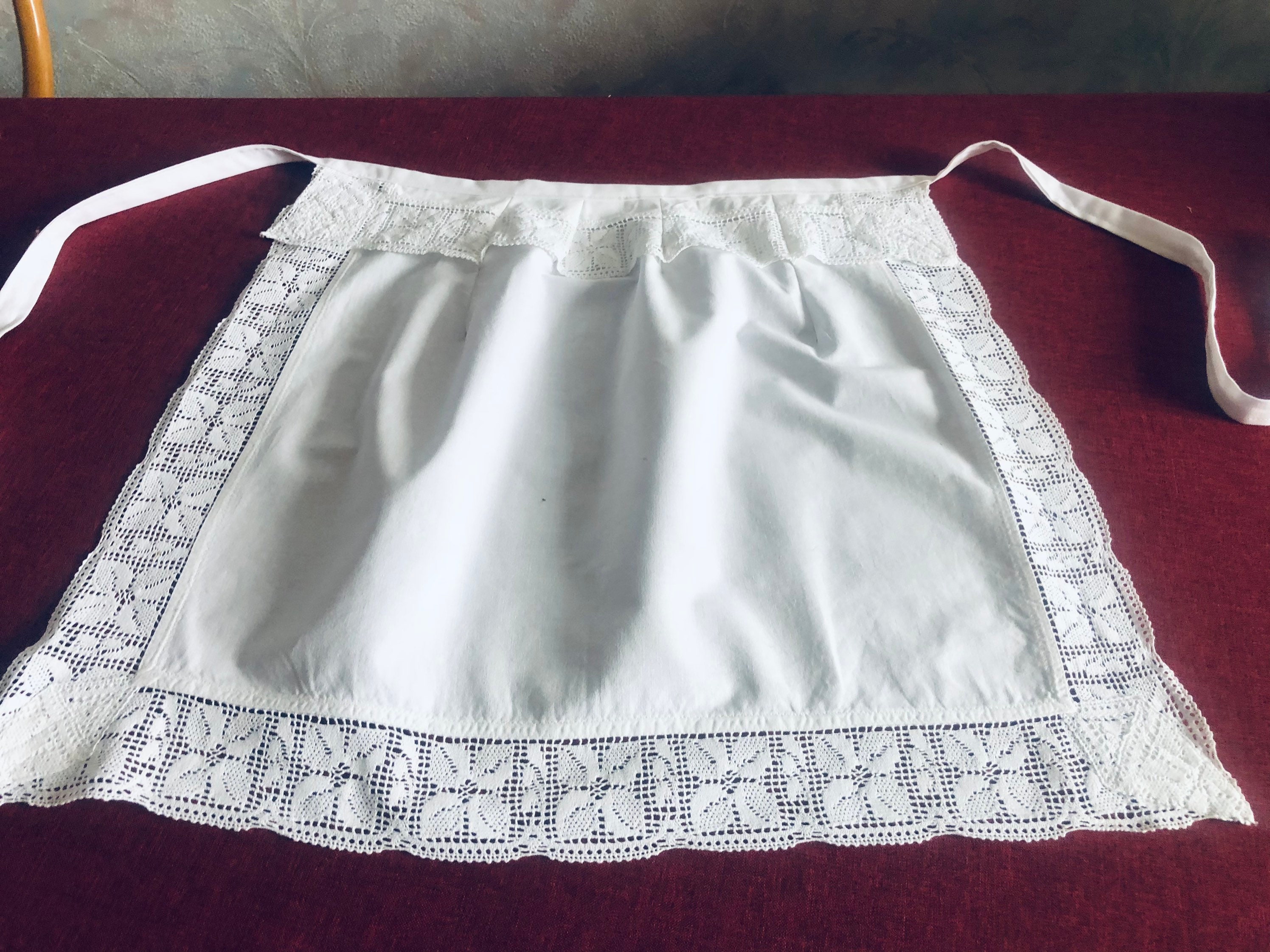 White Cotton Vintage Apron With Lace Festival Apron Etsy