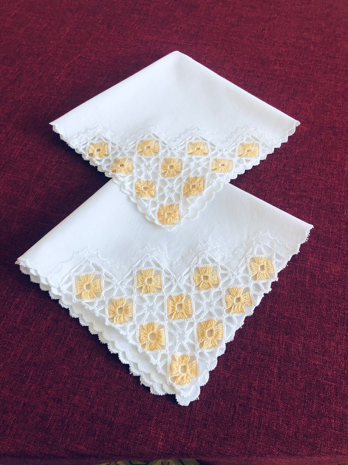 Vintage Cotton White Tea Napkins Handmade Crochet Lace. 2 Etsy