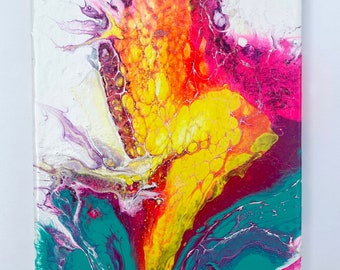 Acrylique pour oeuvre d'art | Art fluide | Art abstrait | Art mural | Art coloré licorne, arc-en-ciel, sirène | Toile tendue sur toile 20 x 10 po.
