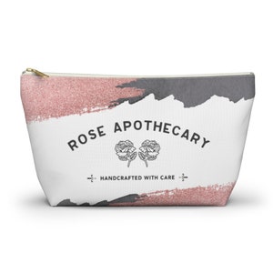 Bolsa de acessórios em ouro rosa Rose Apothecary com fundo em T, bolsa de maquiagem em ouro rosa, estojo de lápis, bolsa Schitt&#39;s Creek, estojo de maquiagem fofo, bolsa de cosméticos