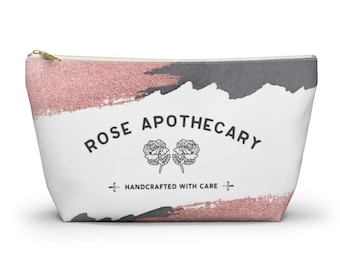 Rose Apothecary Rose Gold Accessory Pouch w T-bottom, Rose Gold Makeup Bag, Pencil Case, Schitt's Creek Bag, Cute Makeup Case, Cosmetic Bag