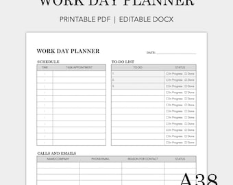 Work Day Planner Template: Daily Office Productivity, To-Do List (Printable PDF & Editable DOCX)