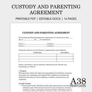 Custody and Parenting Agreement Template, Co-Parenting Agreement, Custody Agreement, Parenting Plan, Custody Schedule, Parenting Schedule