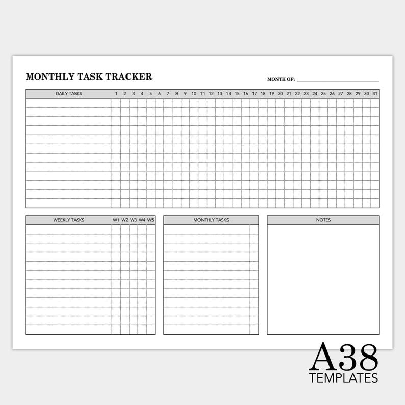 Monthly Task Tracker Template: To-do List, Checklist Planner (printable ...