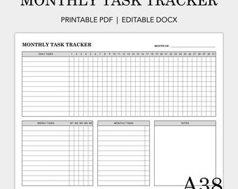 Monthly Task Tracker Template: To-Do List, Checklist Planner (Printable PDF & Editable DOCX)