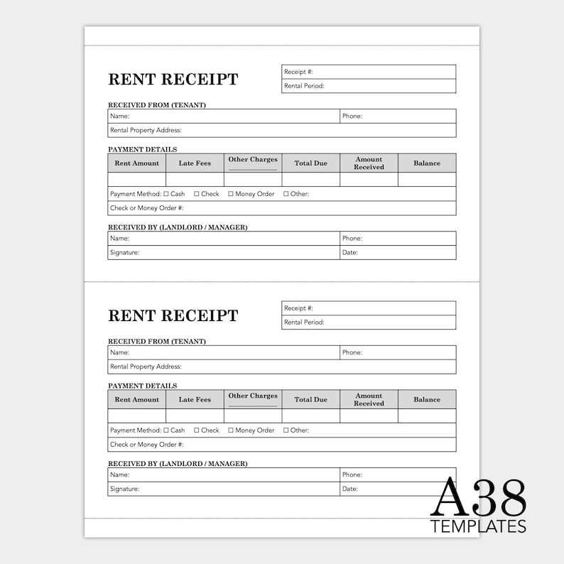 Monthly Rent Receipt Form.pdf Rent Receipt Template: Rental Payment, Landlord Form, Property ...