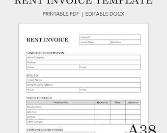 Rent Invoice Template: Landlord Form, Rental Property (Printable PDF & Editable DOCX)