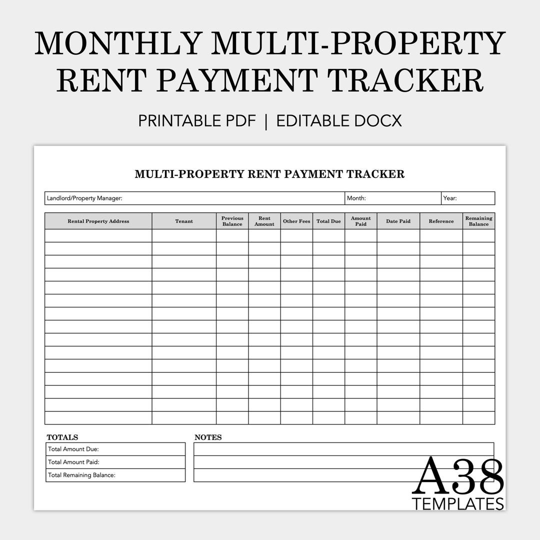 Monthly Rent Table Monthly Multi-property Rent Payment Tracker Template: Landlord Form ...