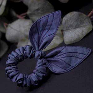 Small wings scrunchie, small iridescent blue (purple glints) cicada scrunchie  / fairy wings, insect wings, cicada wings, Moth and Fae