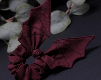 Bat wings scrunchie / Dark red paisley scrunchie / Demon scrunchie / goth scrunchie / witchy scrunchie / demon wings / Moth and Fae